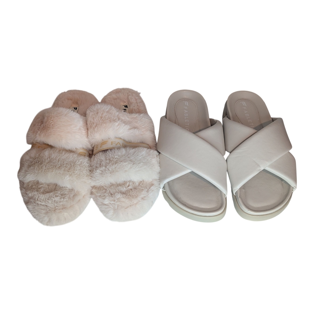 Fur and Leather Slide Sandals Set